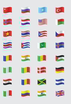 country flags with wave vector