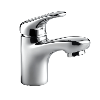 Polished chrome faucet in a modern kitchen sink png
