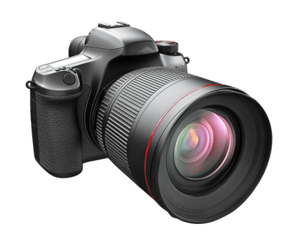 DSLR camera with large lens on display png