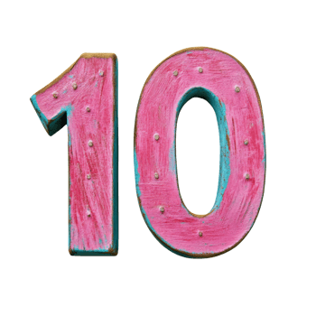 Bright pink and blue number ten decor png
