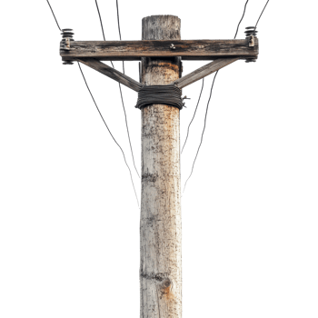 Utility pole with power lines on white png