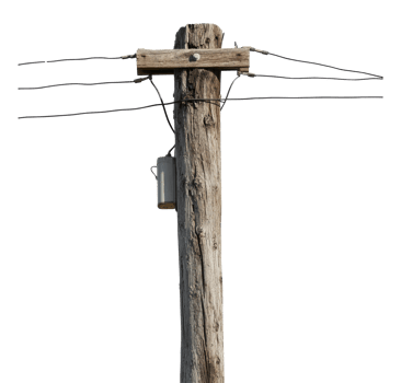 Wooden utility pole with wires in bright sunlight png