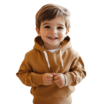 Joyful boy in a brown hoodie png