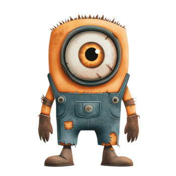 Whimsical cartoon in patched overalls png
