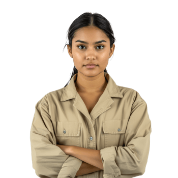 Confident woman with crossed arms indoors png