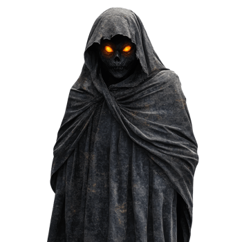 Cloaked figure with glowing eyes at night png