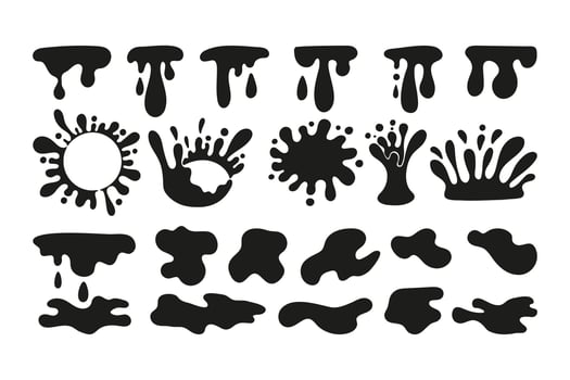 Hand drawn water splashes and dripping liquid silhouette. Doodle graphic illustration vector