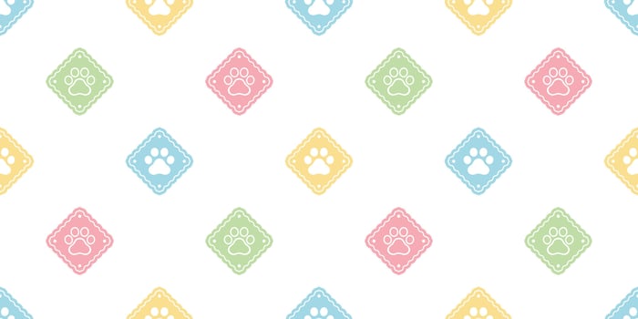 dog paw seamless pattern cat footprint checked diamond puppy pet kitten cartoon doodle christmas reteo tile background gift wrapping paper repeat wallpaper illustration scarf isolated design vector
