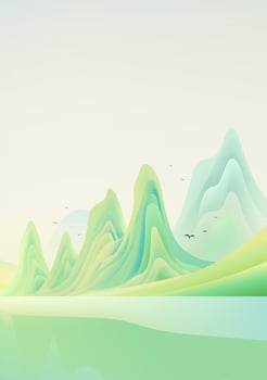 Chinese style landscape poster yellow green mountains vector