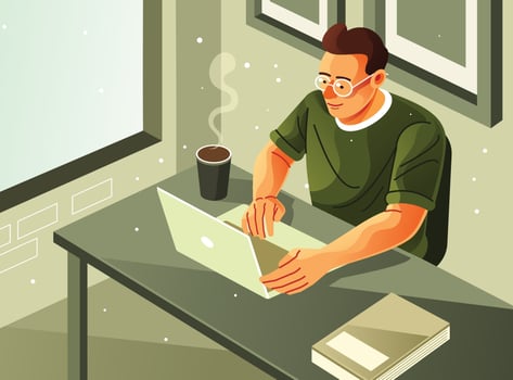 Working on Laptop with Coffee vector