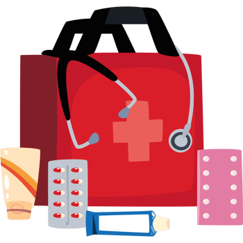 first aid medicine box with medical equipment png