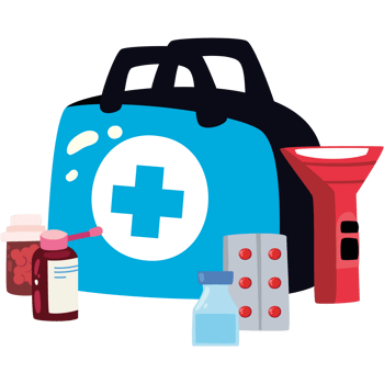 first aid kit with bandage and thermometer png