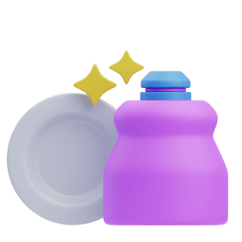 3D Purple Dish Soap And Clean Plate png