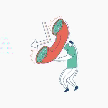 Man Struggling to Hold a Large Red Phone Receiver vector