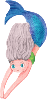 White-haired mermaid swimming Cartoon Character, Watercolor Hand-drawn Illustration png