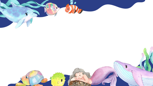 Mermaids and Their Aquatic Allies Frame Design, Watercolor Hand-Drawn Illustration png