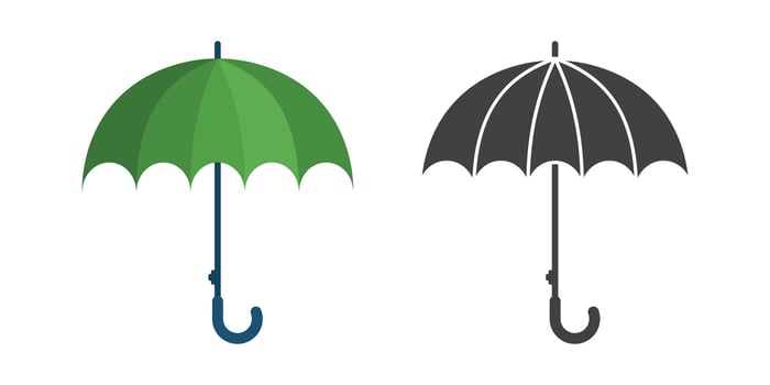 Waterproof umbrella icon in flat style. Parasol illustration on isolated background. Rainy protection sign business concept. vector