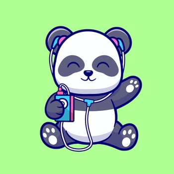 Cute Panda Listening Music With Earphone Cartoon vector