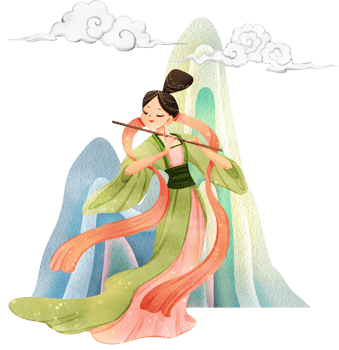 Chinese tender woman cartoon and decor watercolor hand drawn png