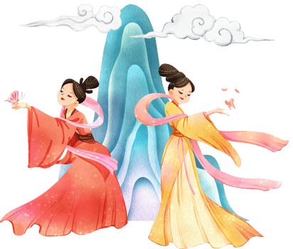 Chinese tender woman cartoon and decor watercolor hand drawn png