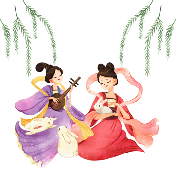 Chinese tender woman cartoon and decor watercolor hand drawn png