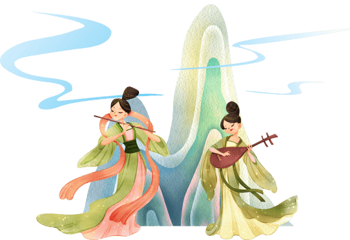 Chinese tender woman cartoon and decor watercolor hand drawn png