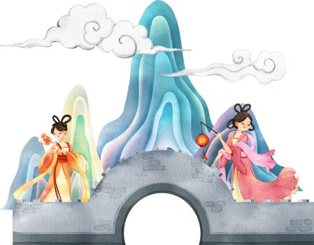 Chinese tender woman cartoon and decor watercolor hand drawn png