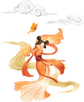 Chinese tender woman cartoon and decor watercolor hand drawn png
