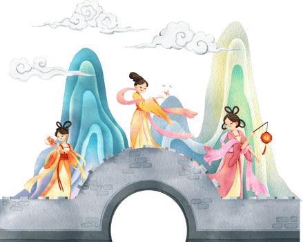 Chinese tender woman cartoon and decor watercolor hand drawn png