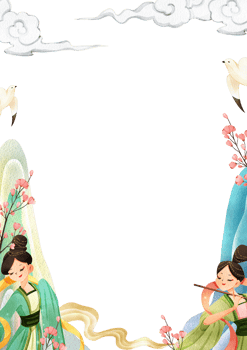 Frame of Chinese tender woman cartoon and decor watercolor hand drawn png