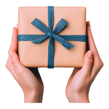 Hands Holding a Wrapped Gift Box with Ribbon png