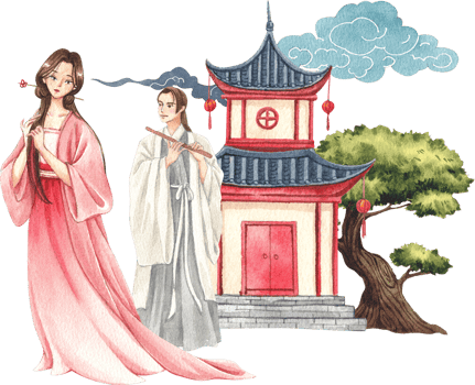 Chinese cultere and decor watercolor hand drawn png