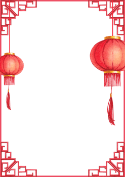 Frame of Chinese culture and decor watercolor hand drawn png