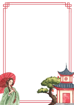 Frame of Chinese culture and decor watercolor hand drawn png