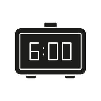 Digital Alarm Clock Showing 6.00 Silhouette Icon. Morning Wake Up Time Display Glyph Symbol. Isolated Illustration vector