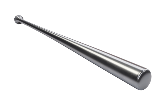 A sleek metallic baseball bat isolated on a transparent background. highlighting its shiny, smooth surface and sleek design. Perfect for sports equipment use. png
