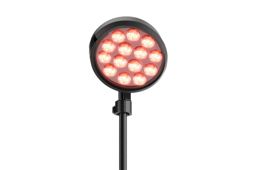 Modern LED light fixture emitting multiple bright red lights, ideal for indoor and outdoor usage, photographed on a transparent background. png