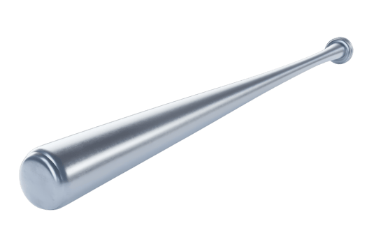 A sleek and shiny metal baseball bat isolated on a transparent background. perfect for sports or fitness-related concepts and designs. png