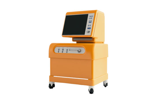Medical diagnostic equipment with a modern touchscreen interface, designed for use in healthcare facilities. Isolated on a transparent background. png