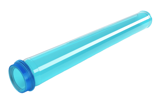 Blue plastic test tube isolated on transparent background. Laboratory equipment for scientific research, experiments, and chemical analysis. png