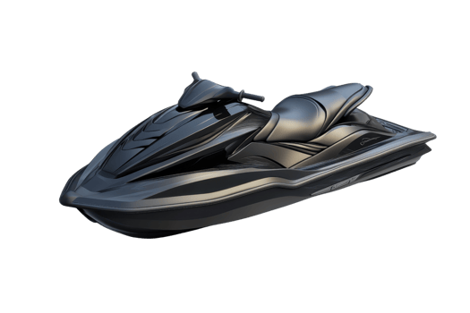 A sleek black jet ski isolated on a transparent background. showcasing modern design and a sporty aesthetic perfect for water adventures. png