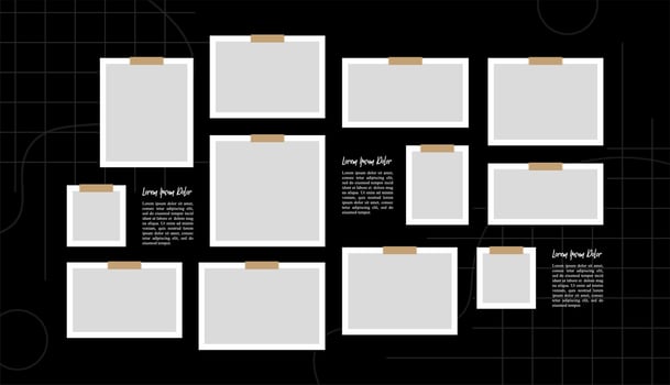 Pictures or photos frame collage comics page grid layout abstract photo frames and digital photo wall template vector