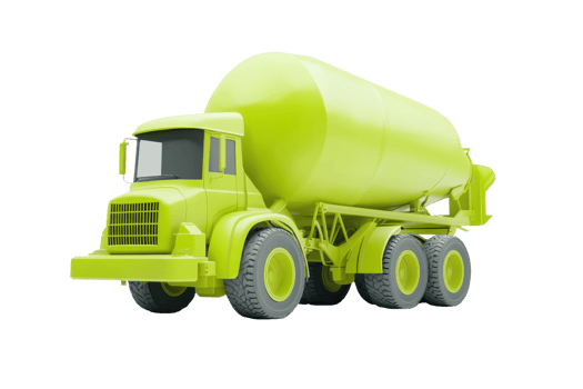 Green cement mixer truck isolated on transparent background. construction vehicle for transporting and mix cement on building sites. png