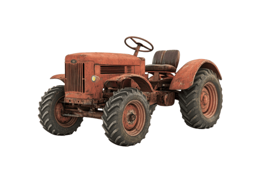 Vintage rusty tractor isolated on transparent background. highlighting rustic farm equipment often used in agriculture and rural settings. png