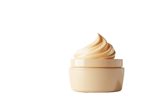 A container of cream with whipped texture, ideal for skincare. High-quality isolated image on a transparent background. png