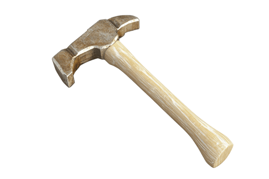 A high-resolution image of a wooden-handled hammer, perfect for DIY projects, construction, and woodworking tasks. png