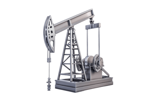 3D illustration of an industrial oil pump jack isolated on a transparent background. used for drilling and extracting oil resources. png