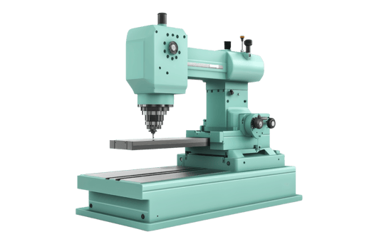 Close-up of a teal industrial milling machine used in manufacturing and mechanical work, perfect for machining and metalworking applications. png