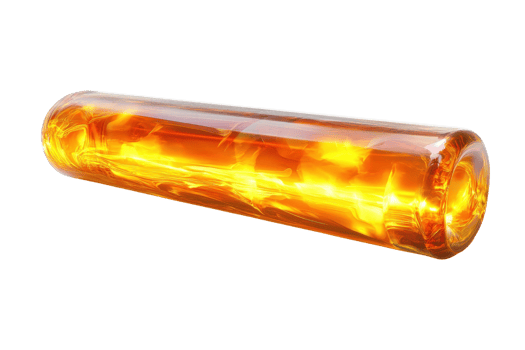 Glowing cylindrical energy source encapsulated in a glass-like material, isolated on a transparent background, futuristic and vibrant. png