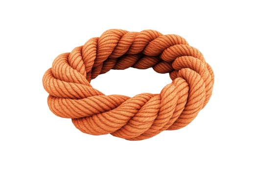 Close-up of a coiled, thick, orange rope. Rope texture and detail captured perfectly, ideal for nautical, maritime or crafting themes. png